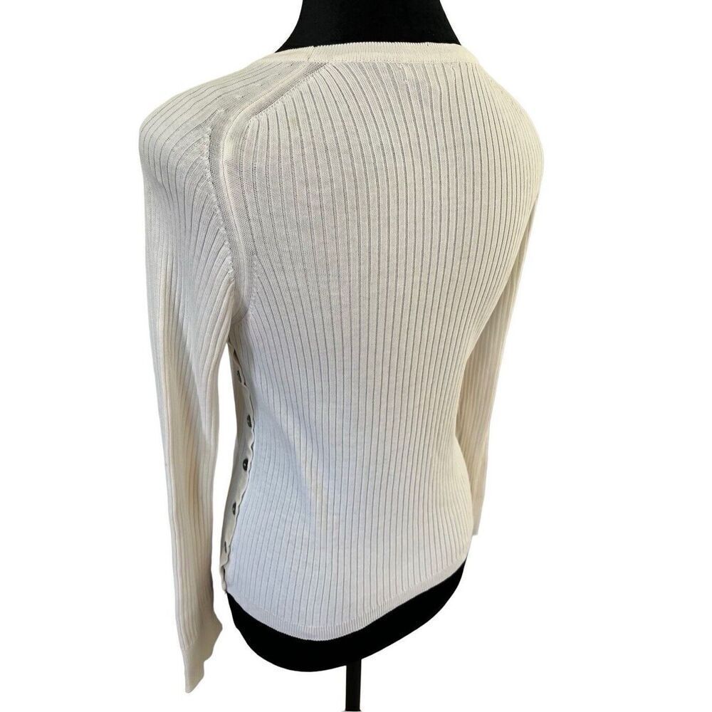 Burberry London Cotton White CREWNECK Long sleeve Sweater Button Details Size S - Picture 3 of 13